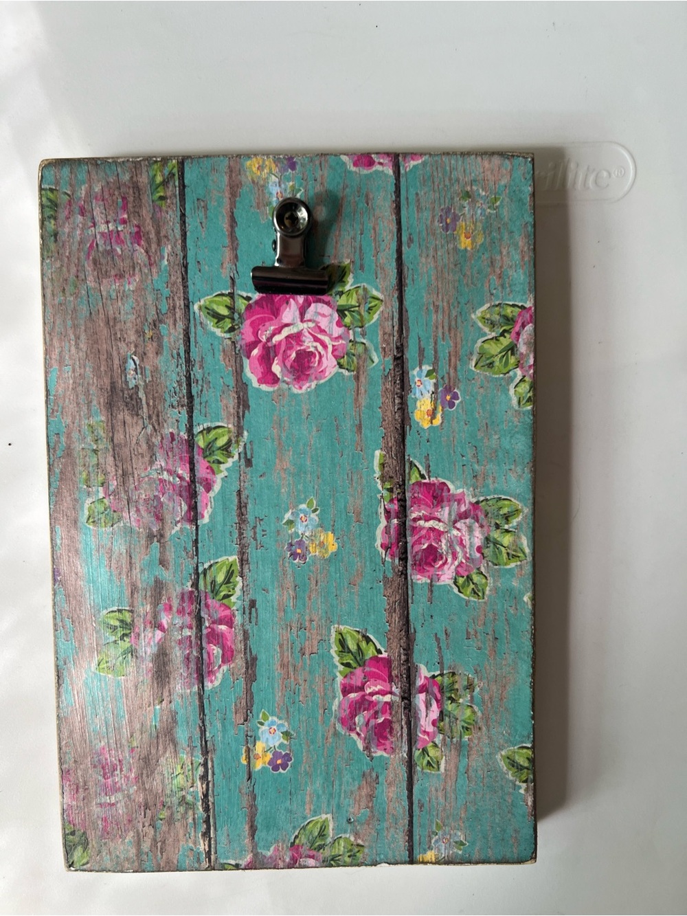 Turquoise Floral Wood Wall Decor Clipboard
